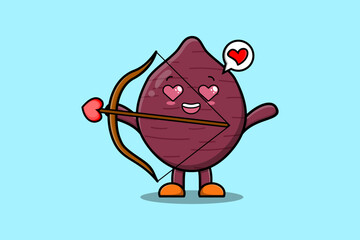 Cute cartoon mascot character romantic cupid Sweet potato with love arrow in modern design 