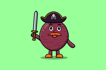 Cute cartoon mascot character Sweet potato pirate in modern design