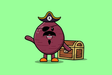 Cute cartoon mascot character Sweet potato pirate in modern design