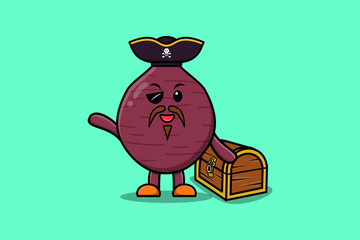 Cute cartoon mascot character Sweet potato pirate in modern design
