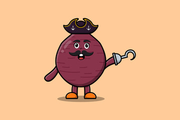 Cute cartoon mascot character Sweet potato pirate in modern design
