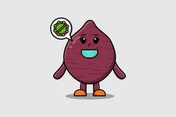 Cute cartoon illustration Sweet potato using mask to prevent virus in cute modern style design