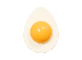 3D Half hard boiled sliced Egg. Realistic recipe ingredient. Healthy breakfast. Food emoji. Cartoon creative design icon isolated on white background. 3D Rendering