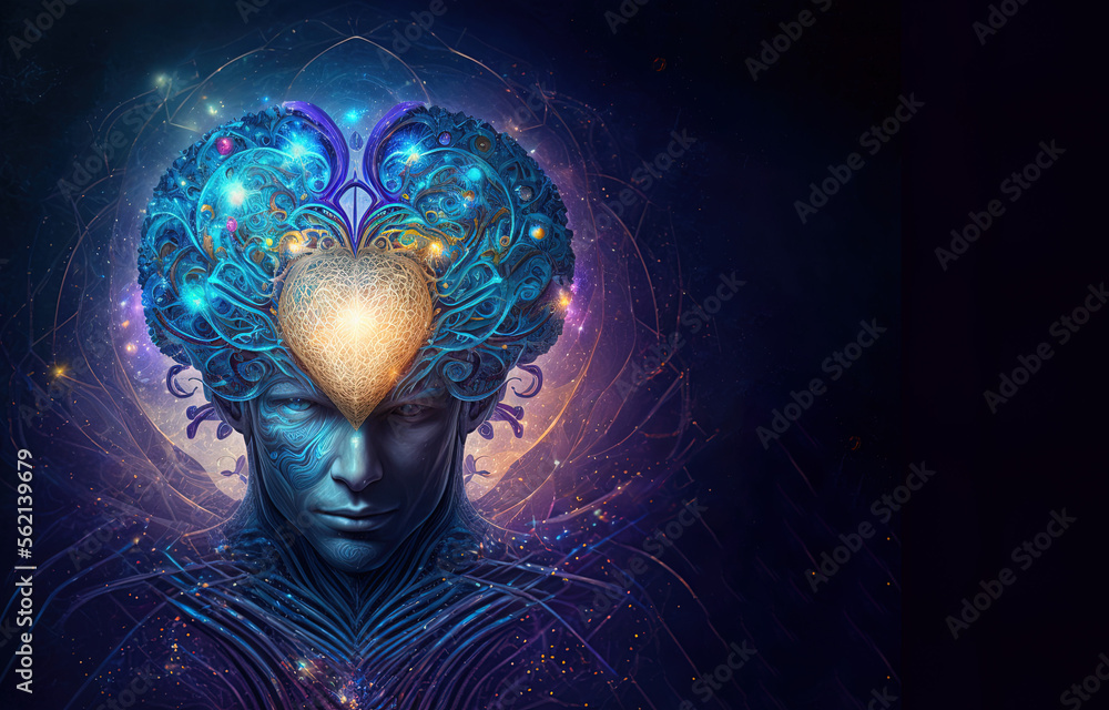 Wall mural heart and inner center of the world is inside us, we are all children of the stars. copy space. conc