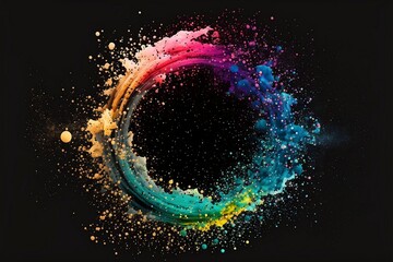 circularn colorful light frame surrounded by splashes, sparkling stars and light spots 
