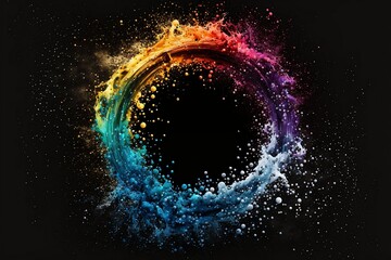 circularn colorful light frame surrounded by splashes, sparkling stars and light spots 