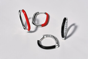 Elegant jewelry set. Jewellery set with gemstones. Jewelry accessories collage. Product still life concept. Ring, necklace and earrings.