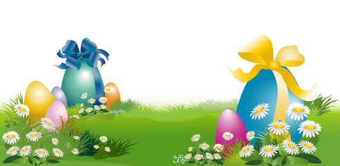 Groupe d’œufs de Pâques colorés sur gazon vert sur fond transparent
