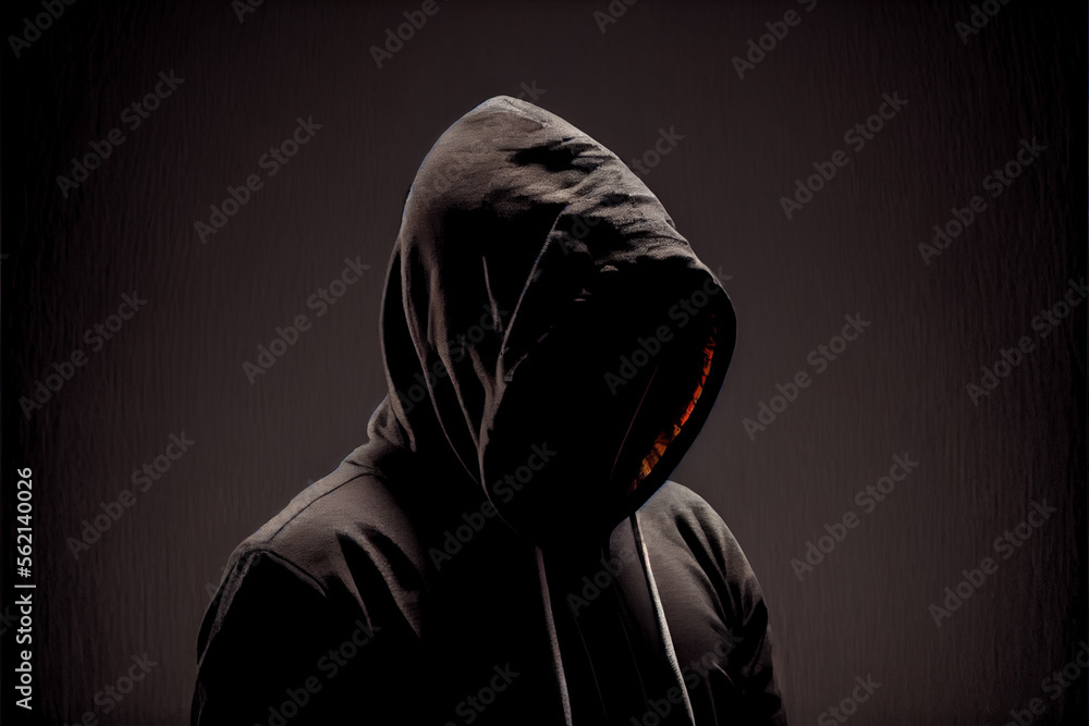 Wall mural mystery crime conspiracy concept, faceless person wearing black hoodie hiding face in shadow - Wall murals