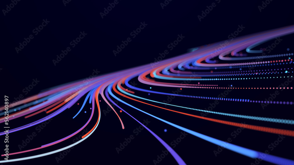 Fototapete abstract digital background from rounded colored lines. information flow space. big data visualizati