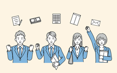 就職活動を頑張る若い男女のイラスト