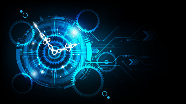 Abstract Futuristic Technology Background with Clock concept and Time Machine, Can rotate clock hands, vector illustration