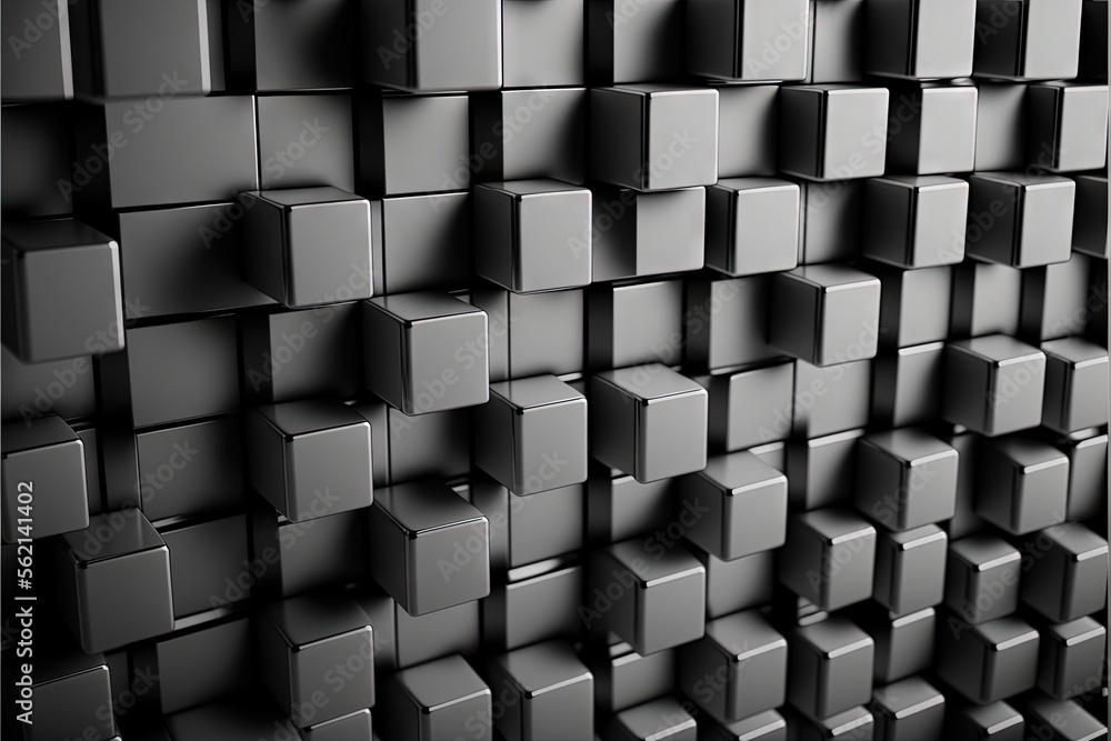 Aufkleber a black and white photo of a wall made of cubes and squares of varying sizes and shapes, with a blac
