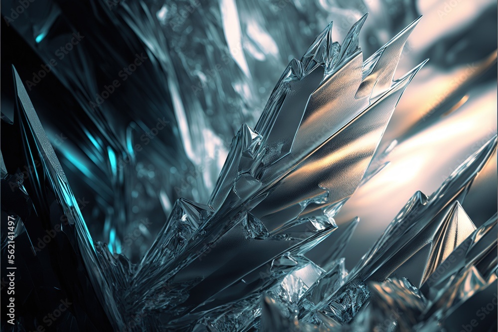Poster a close up of a shiny metal object with a blurry background of gold and blue colors and a black back