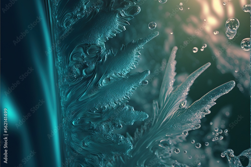 Aufkleber a close up of a glass with water droplets on it and a green background with a blue border and a whit