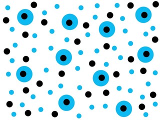 on a white background, large and small circles of black and blue color