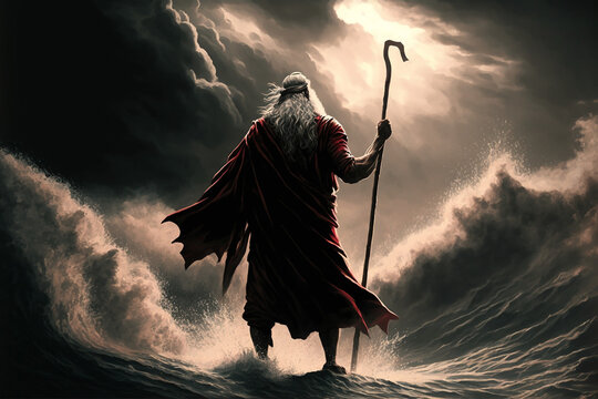 Moses parting the Red Sea art