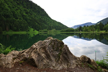Viewpoint on the Plagnes lake which is located in Haute-Savoie in the municipality of Abondance
