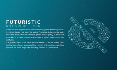 Blue futuristic not visible icon concept with polygon node connected dots and neon effect