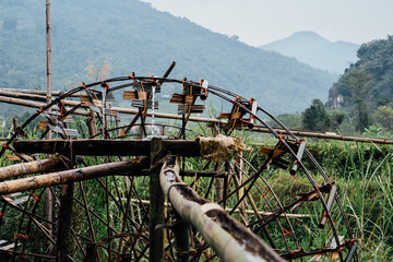 Bamboo Waterwheel Filling Bamboo Aqueducts, Pu Luong Vietnam
