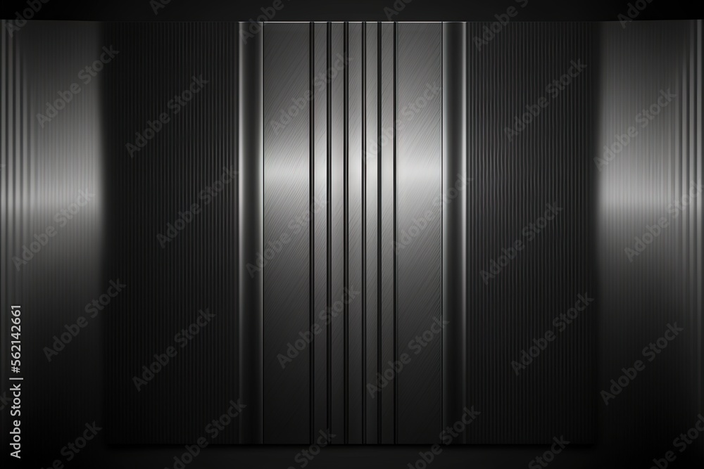 Aufkleber a metallic background with vertical lines and a light at the end of the room with a black floor and 