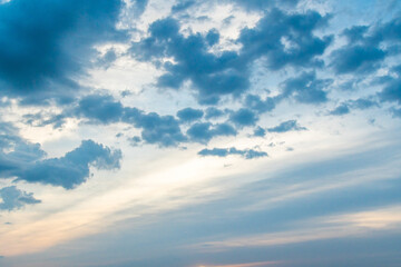 Bright blue cloudy sky over the yellow desert of Kyzylkum Kazakhstan
