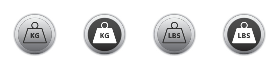 Set of Simple kg and lbs weight icon. Unit of imperial pound mass constant. Vector illustration. 