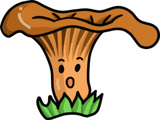 cartoon mushroom chanterelle on grass