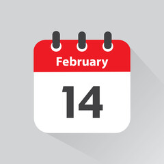 14 February calendar icon, vector.