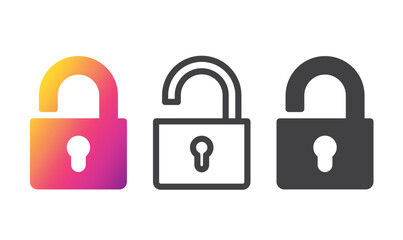 Padlock in three different variants, icon, vector.