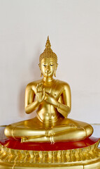 BANGKOK, THAILAND: JANUARY 16, 2023 - The Golden Buddha Statue located inside the Buddhist temples in Bangkok, Thailand. Concept for those who have faith to come to pay respect.