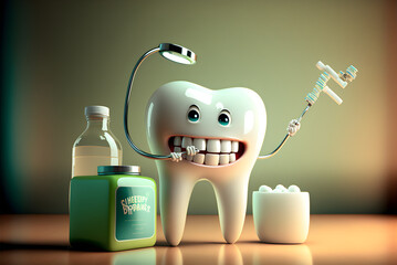 3D art of a tooth brushing tooth generative ai