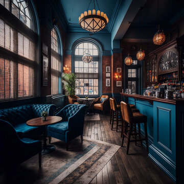 Cafe and bar in hotel loft style