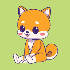 Cute Shiba Inu Dog  Cartoon Vector Icon Illustration. Animal Technology Icon Concept Isolated Premium Vector. Flat Cartoon Style