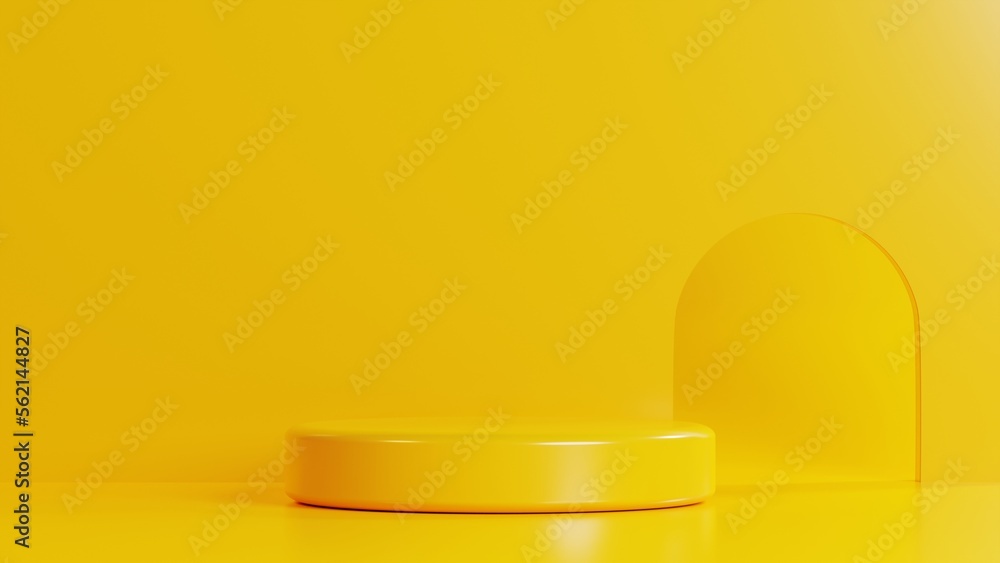 Aufkleber minimal 3d yellow podium pedestal for product display platform on 3d rendering