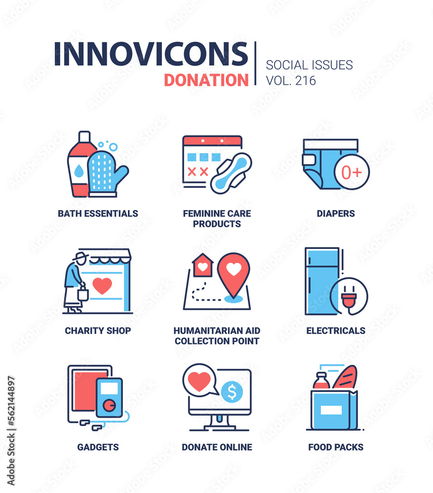 Poster help from donations - line design style icons set