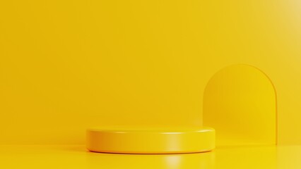 minimal 3d yellow podium pedestal for product display platform on 3d rendering
