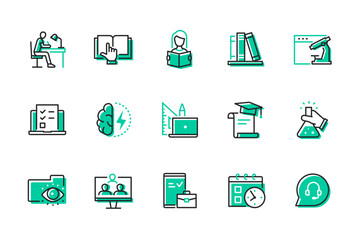 Science and knowledge - set of line design style icons
