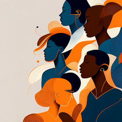 BIPOC Brown Orange Blue Abstract Illustration Woman Indigenous People Of Colour Generative AI Tools Technology illustration - 562145050