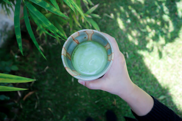 green tea or matcha green tea, matcha latte or matcha green tea latte