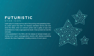 Blue futuristic star icon concept with polygon node connected dots and neon effect