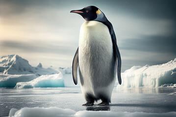 penguins in polar regions, generative ai - obrazy, fototapety, plakaty
