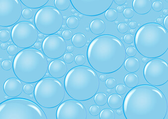 Underwater fizzing air, water or oxygen blue bubbles. Fizzy sparkles in sea, aquarium. Soda pop. Undersea vector texture.