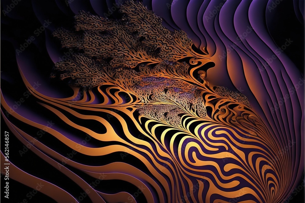 Poster a digital painting of a tree and a mountain range in the distance with a purple and orange backgroun