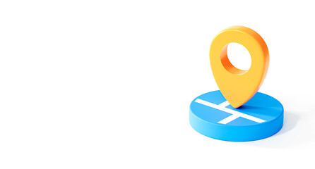 3D Location map with pin marker. Navigation point. Travel and tourism banner. GPS direction pointer concept. Cartoon creative design illustration with empty copy space background. 3D Rendering