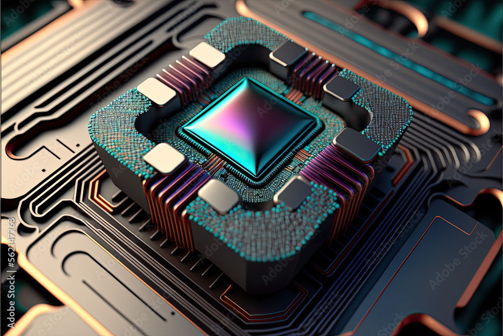 Poster abstract closeup of a cpu, chip, processor. generative ai