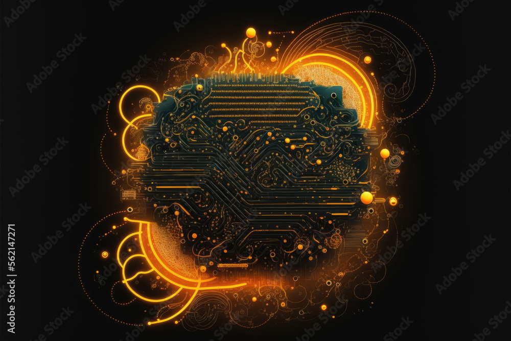 Poster abstract colorful and bright circuits on a circuit board. cyberspace. generative ai