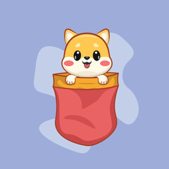 Cute shiba inu in pocket cartoon vector icon illustration. animal nature icon concept isolated premium vector. flat cartoon style Premium Vector