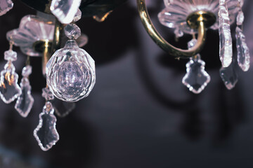 Glass pendants in the form of balls. handelier with crystal pendants. rystal faceted ball