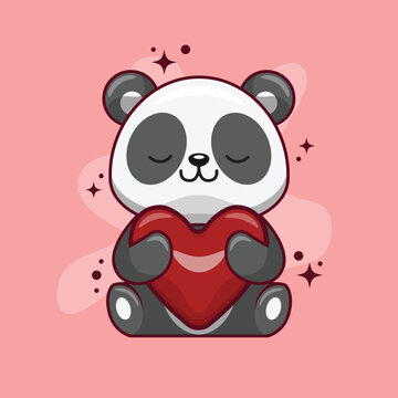 Loving panda holding heart shape cartoon vector icon illustration. animal nature icon concept isolated premium vector. flat cartoon style Free Vector